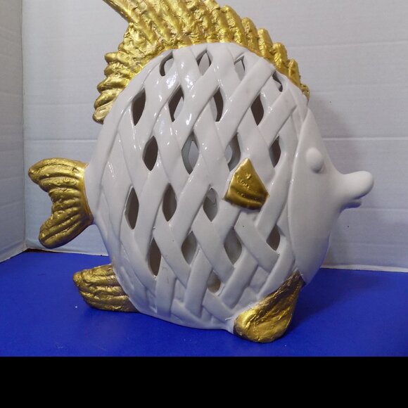 NEW Fish Statue Figurine Coastal Home Decor Ceramic - Picture 2 of 6